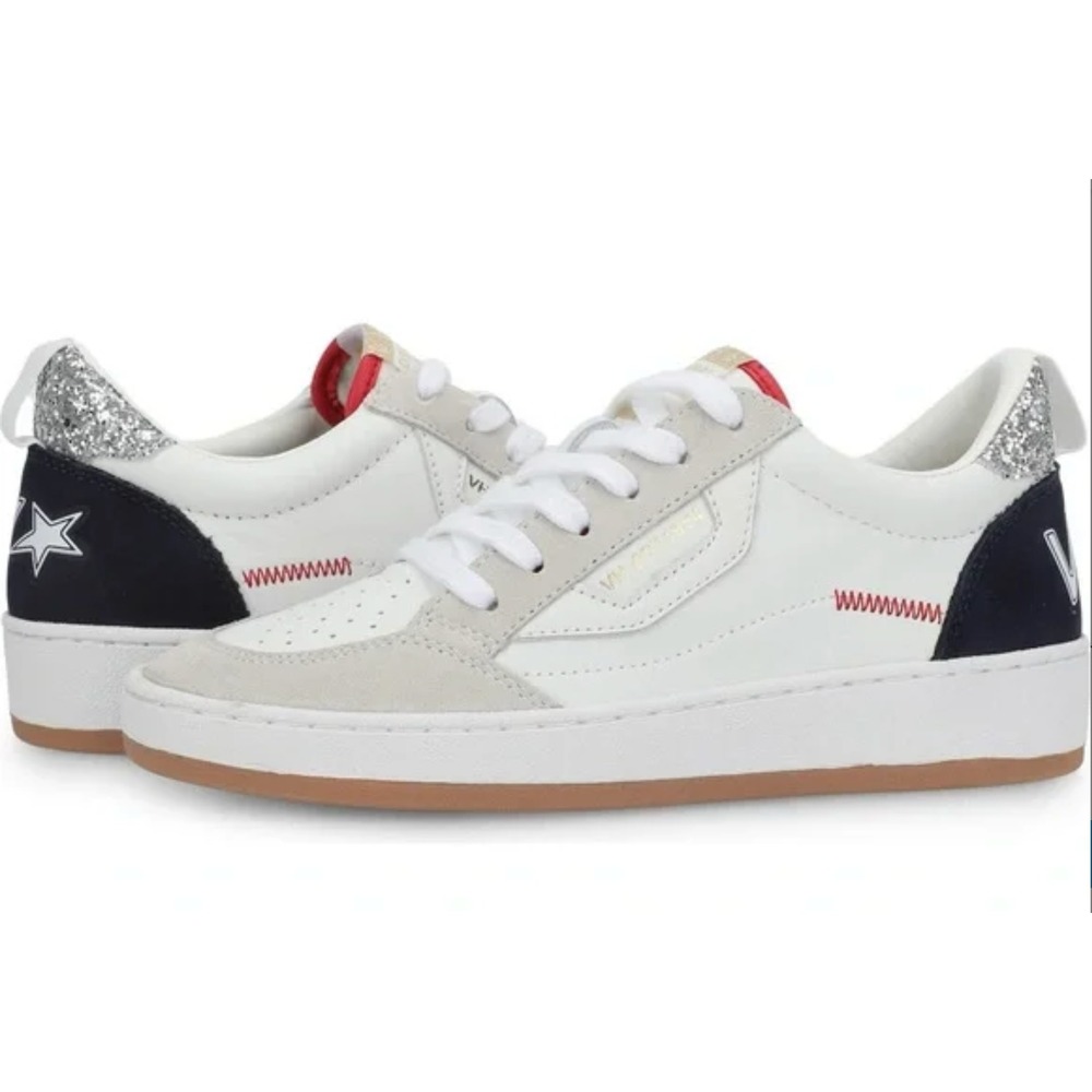 New VINTAGE HAVANA Swag-4 Sneakers WHITE NAVY BLUE GREY SILVER RED Leather SZ 6